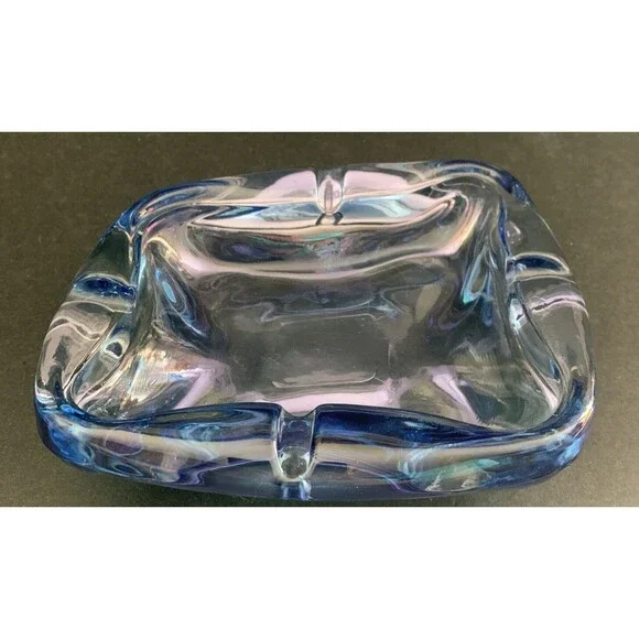 Retro Art Glass Vintage Glass Ashtray Light Blue - Picture 1 of 4